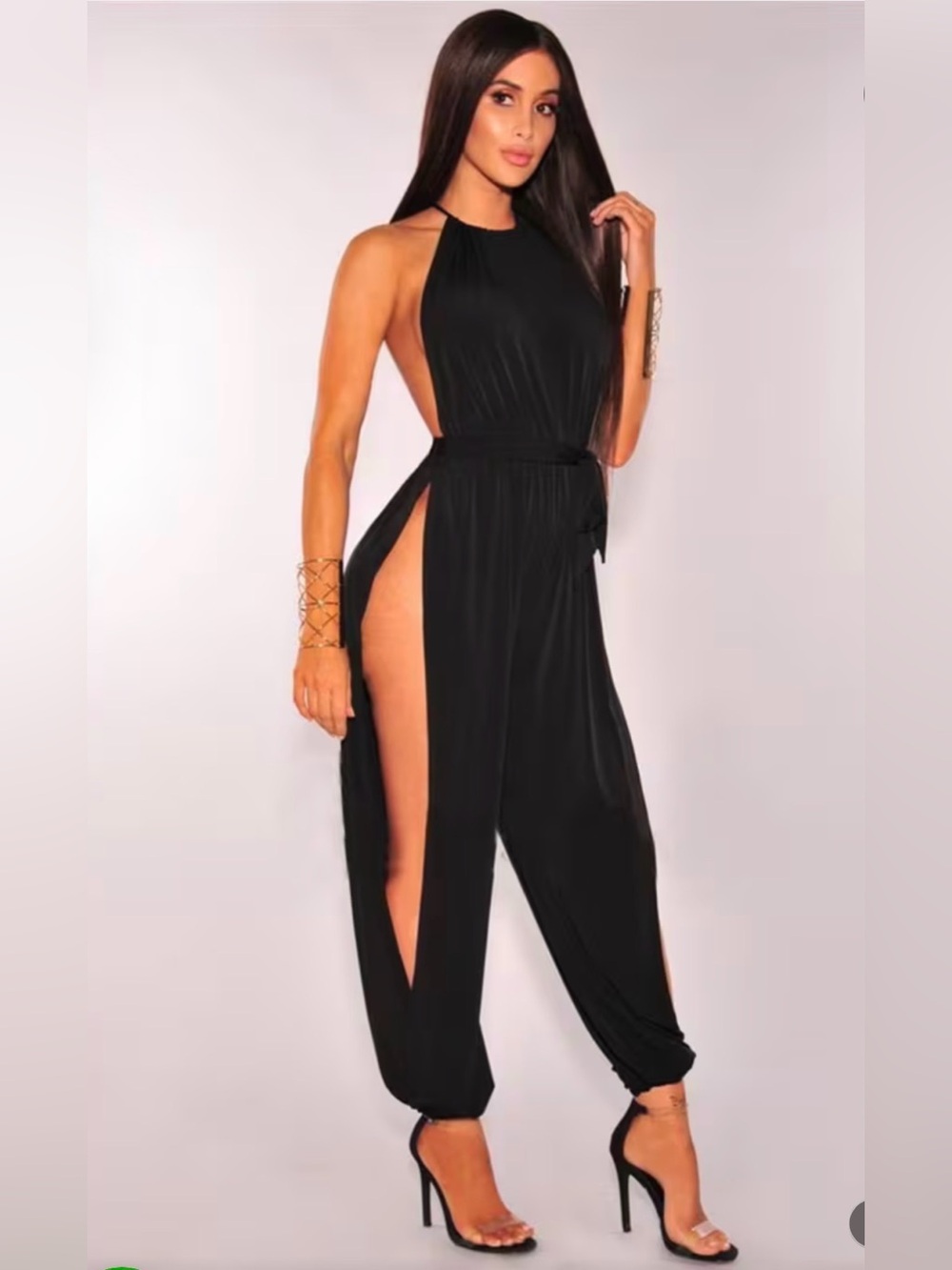 Sleek Black Halter Side-Slit Jumpsuit